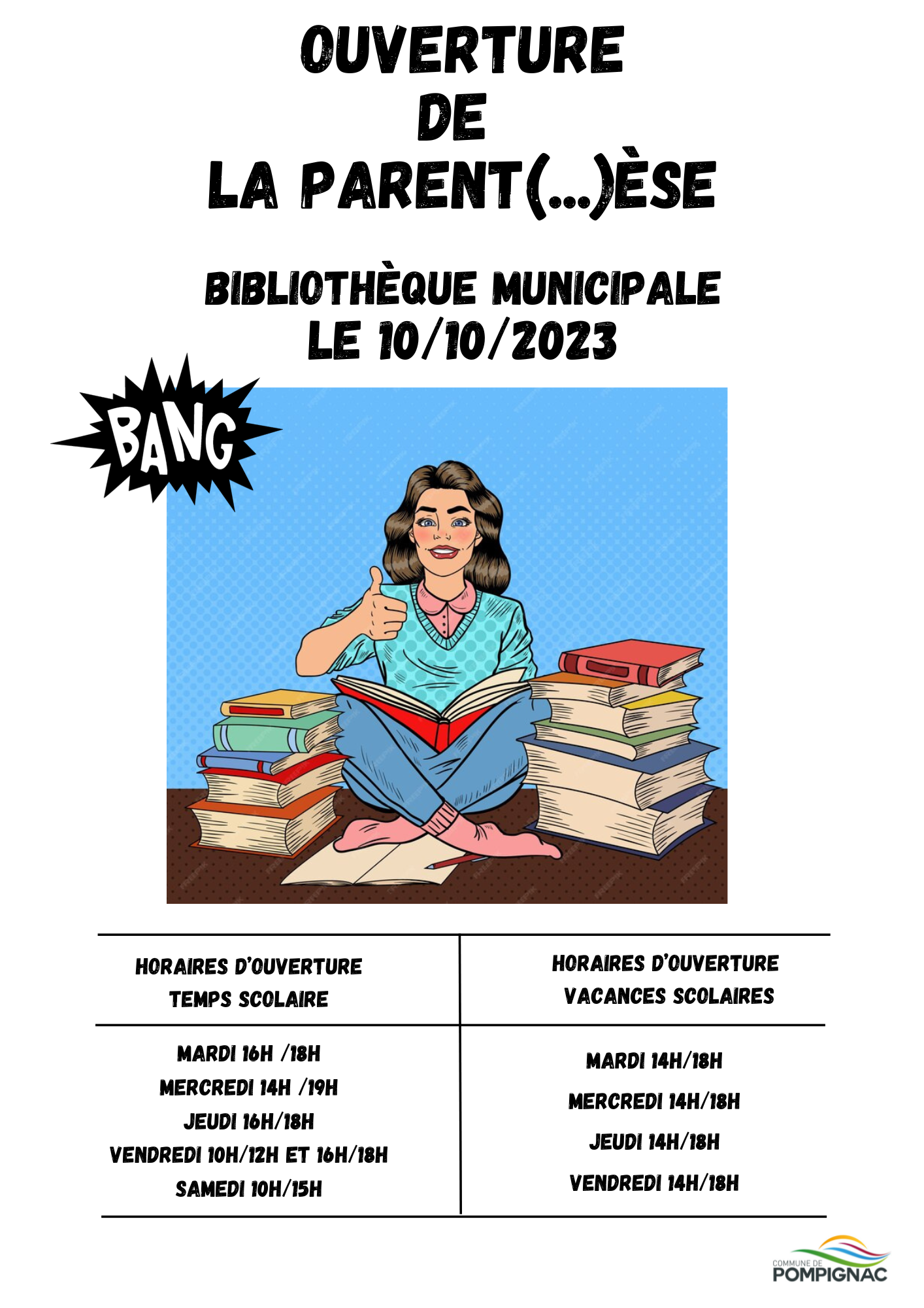 Affiche ouverture bibliotheque 10.10.23