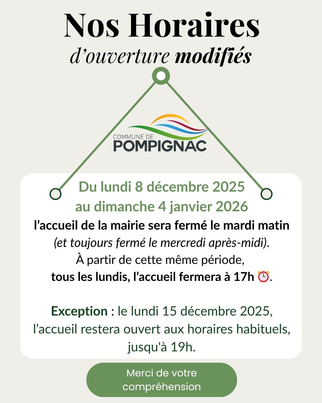 Horaires accueil modifiés