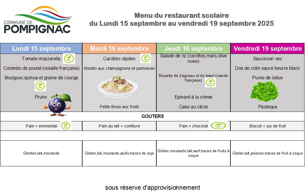 Menu du 15 au 19.09.25