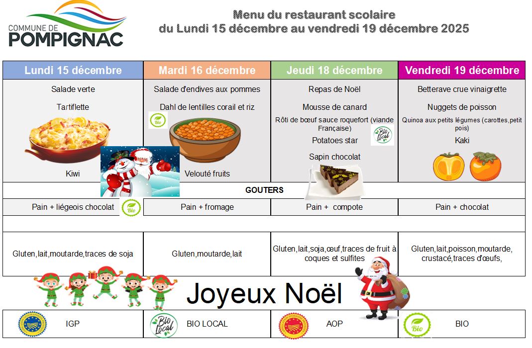 Menu du 15 au 19.12.25