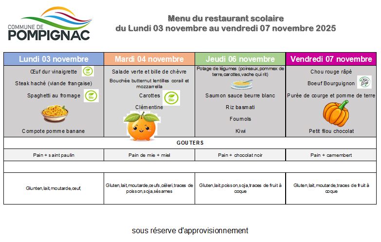Menu du 3 au 07.11
