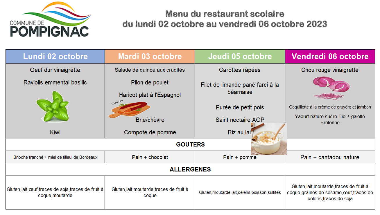 Menu école S40