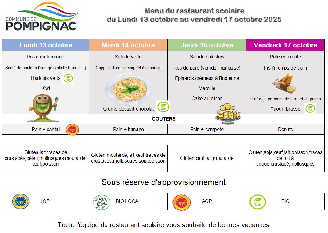 menu du 13 au 17.10
