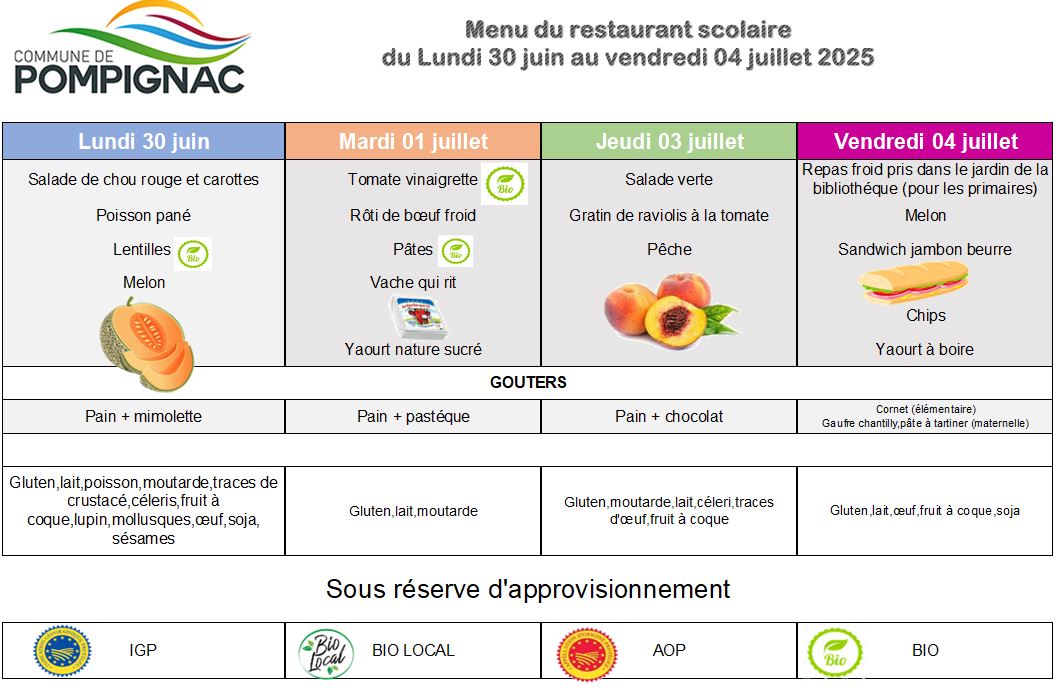 menu du 30.06 au 04.07