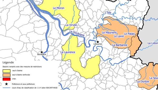 Réglement temporairement des prélèvements et des usages de l&#039;eau en Gironde - Arrêté préfectoral du 2 juin 2022