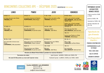 JEUNESSE - Planning du RPE de décembre